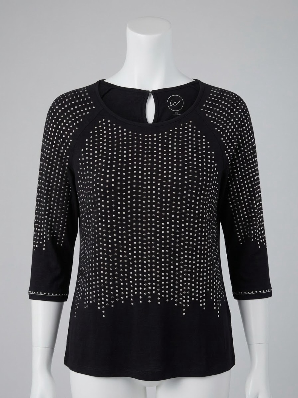 INC International Concepts Black Studded Scoop Neck Top